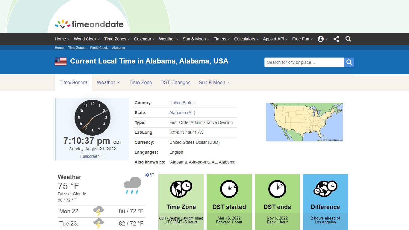 Current Local Time in Alabama, Alabama, USA - Time and Date