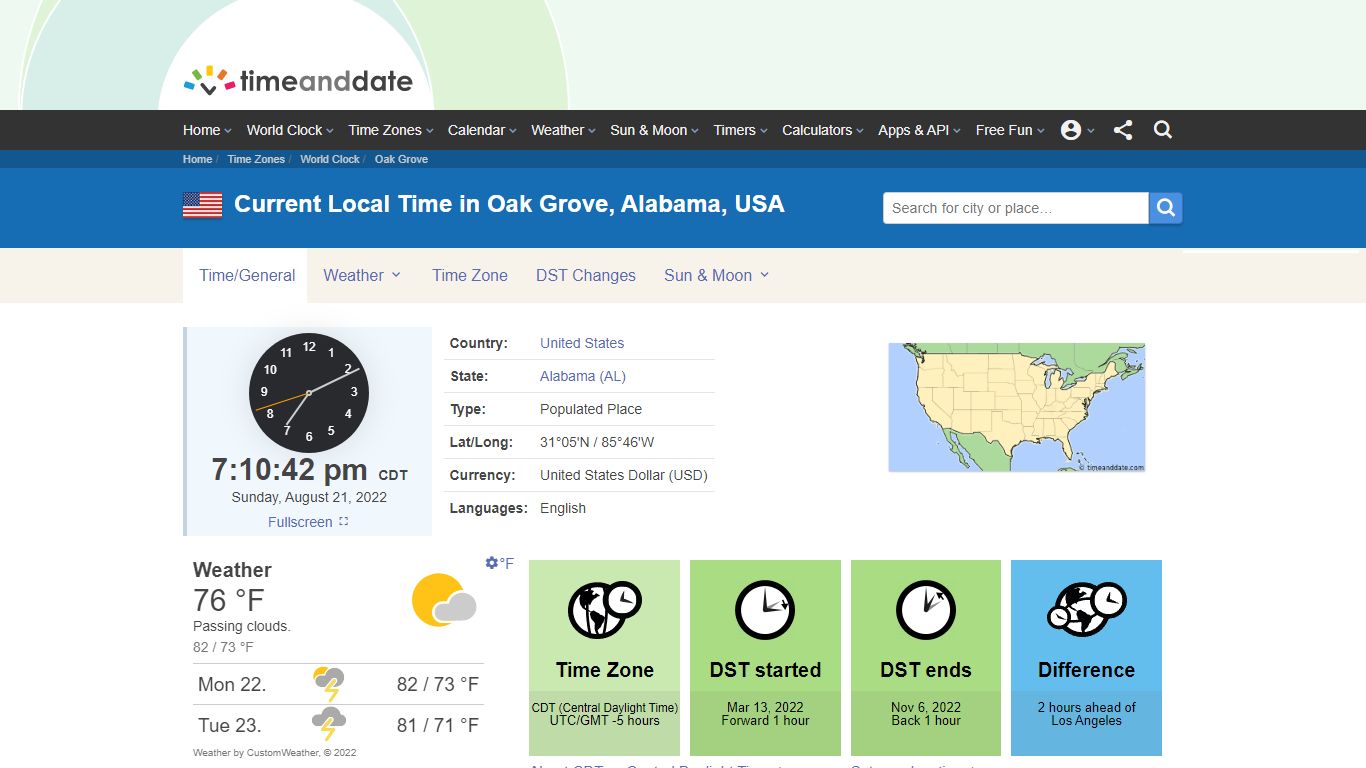 Current Local Time in Oak Grove, Alabama, USA